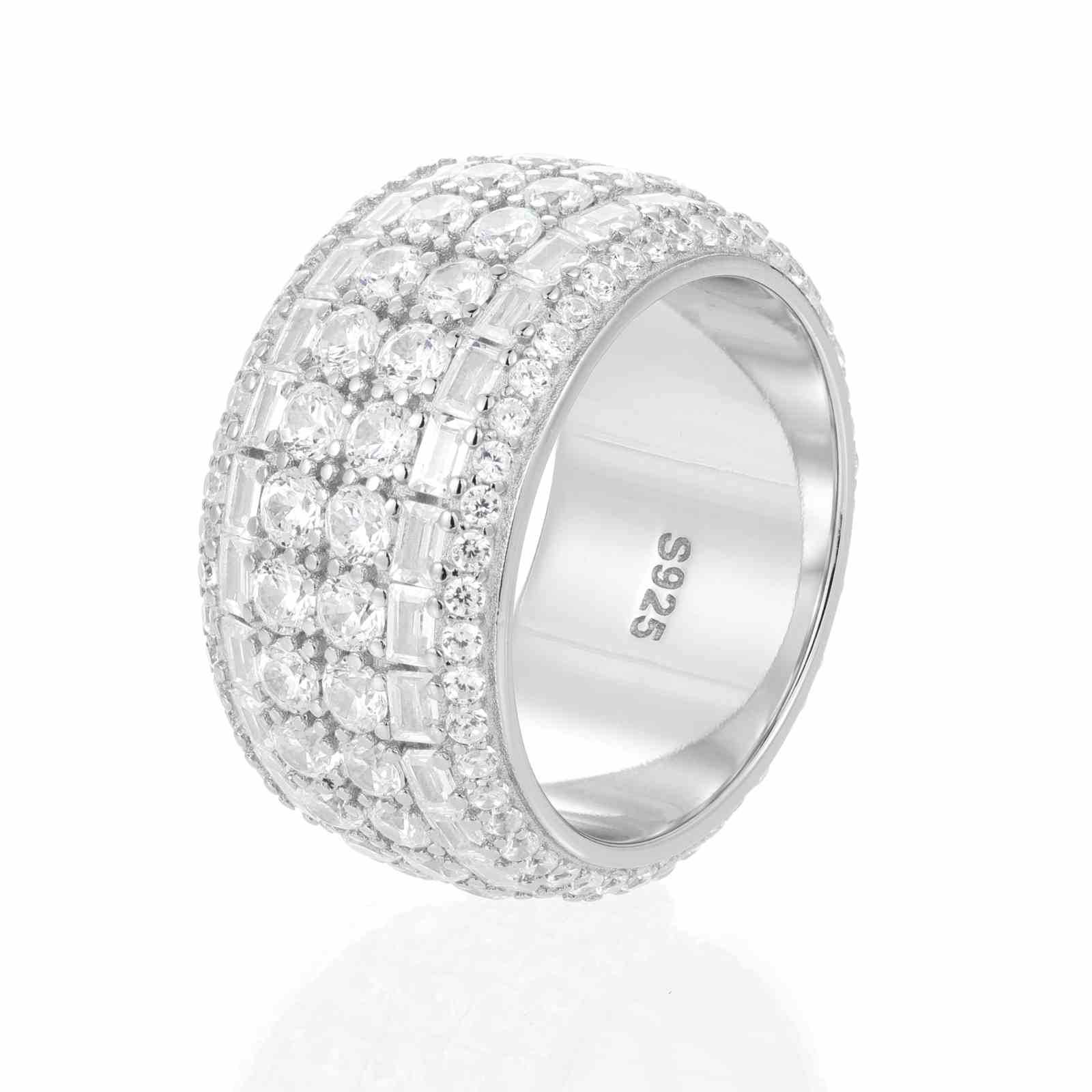 6 Layers Baguette Band Ring - 925 Sterling Silver & Moissanite