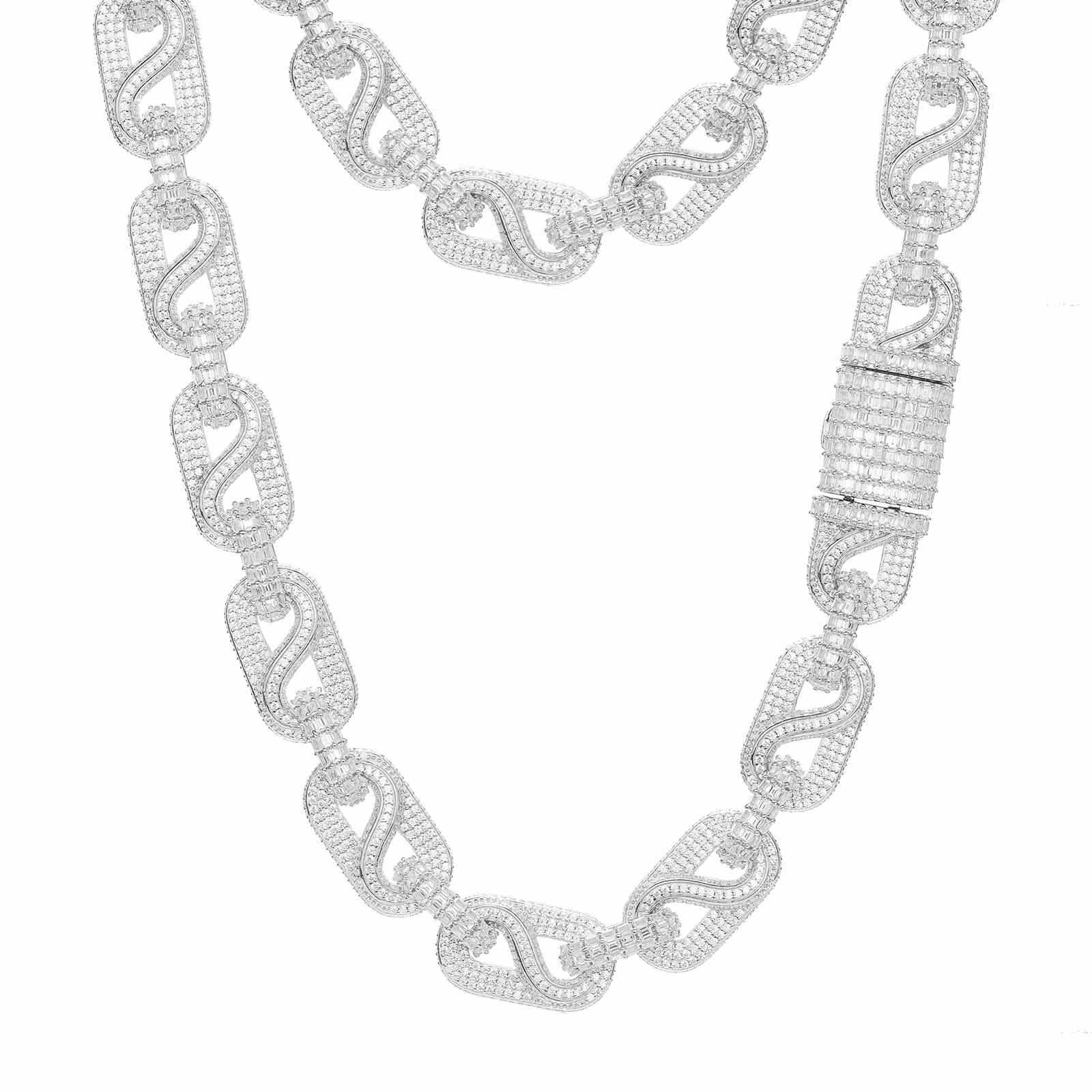 14mm Baguette Bussdown Cuban Link Chain - 925 Sterling Silver & Moissanite