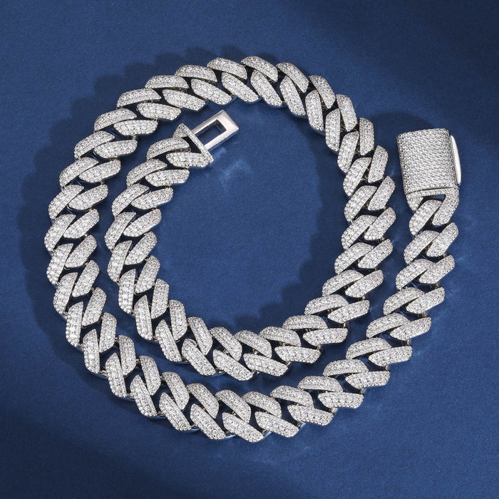 15mm 3 Rows Cuban Link Chain - 925 Sterling Silver & Moissanite