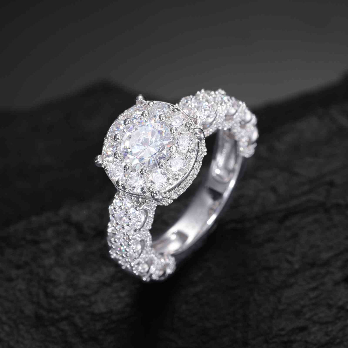 Halo Engagement Ring - 925 Sterling Silver & Moissanite