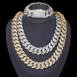 20mm Baguette Leaf Cuban Link Chain - 925 Sterling Silver & Moissanite