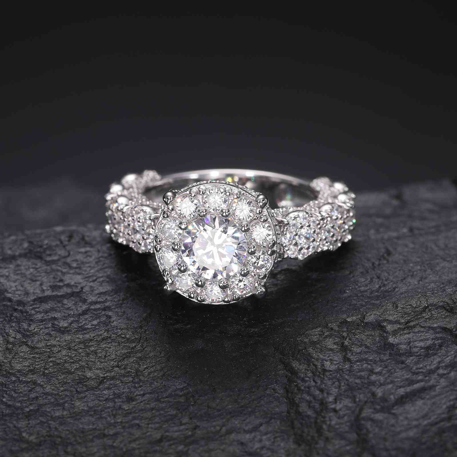 Halo Engagement Ring - 925 Sterling Silver & Moissanite