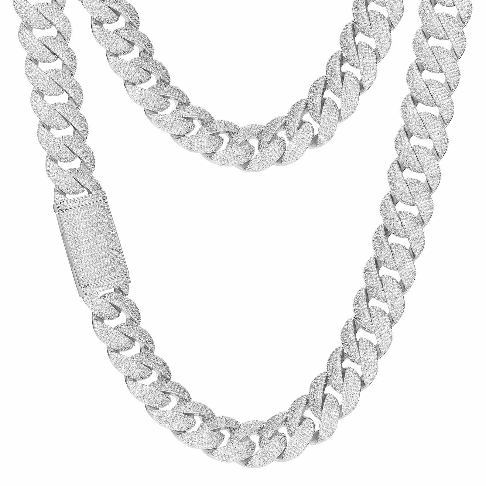 23mm Thick Cuban Link Chain - 925 Sterling Silver & Moissanite