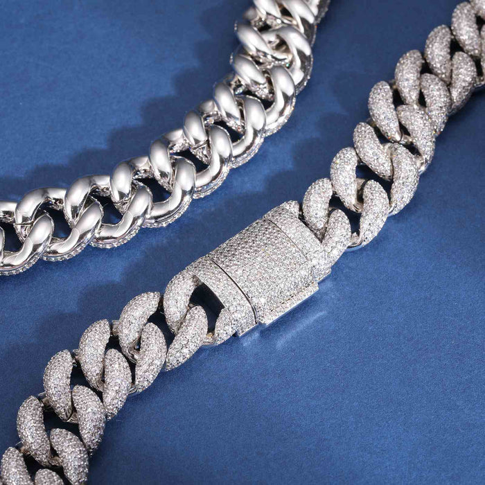 16mm 2 Rows Cuban Link Chain Necklace - 925 Sterling Silver & Moissanite