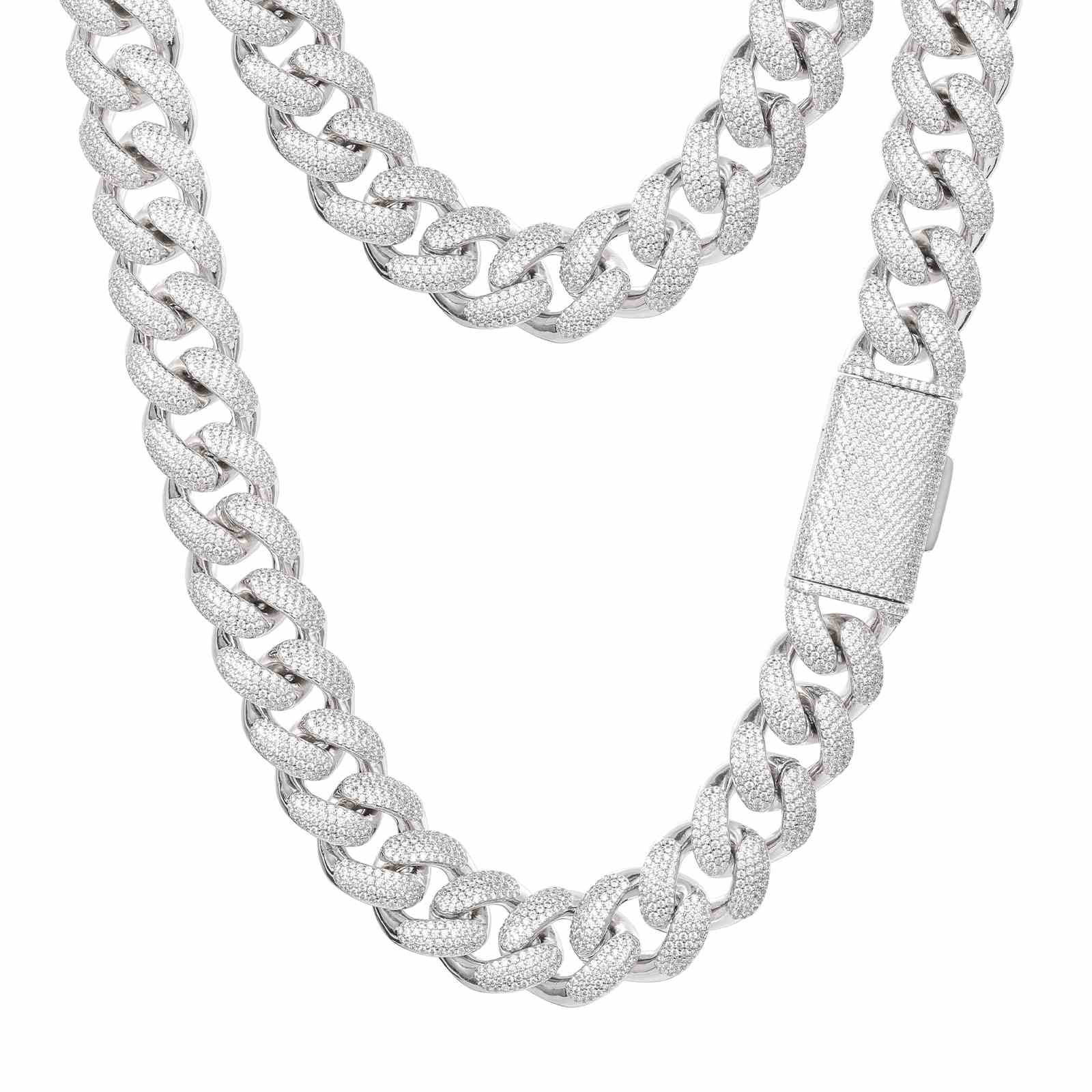 18mm Bubble Cuban Chain - 925 Sterling Silver & Moissanite