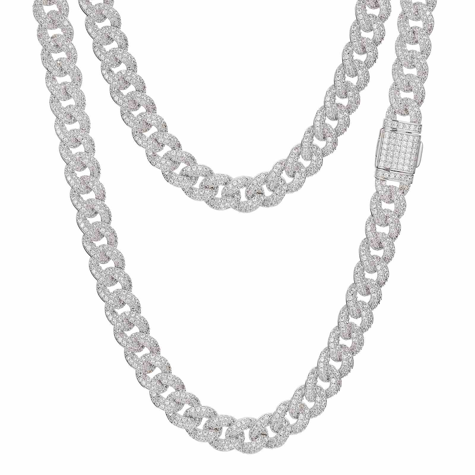 8mm 2 Rows Bubble Cuban Link Chain - 925 Sterling Silver & Moissanite