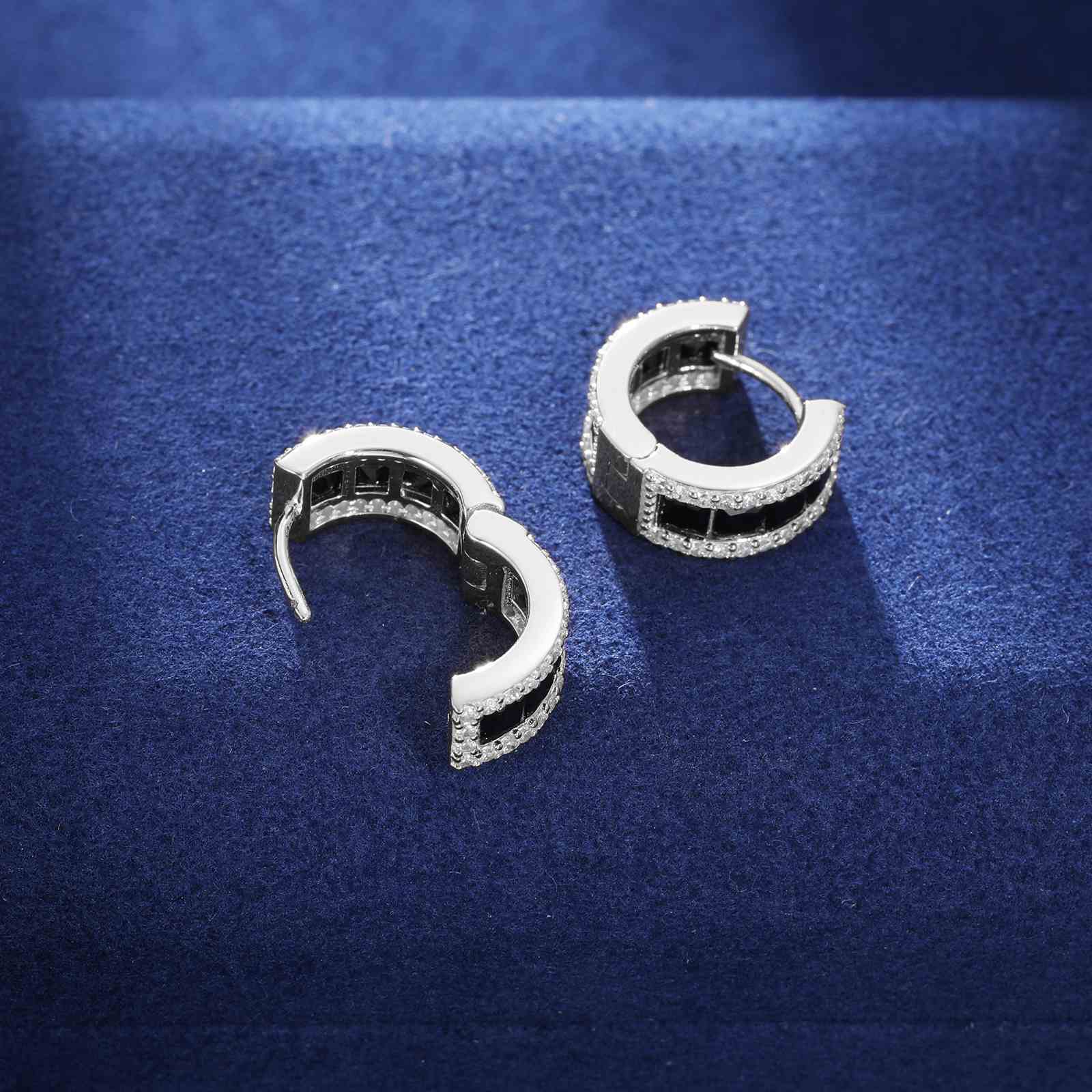 Black Moissanite Diamond Hoop Earrings - 925 Sterling Silver & Moissanite