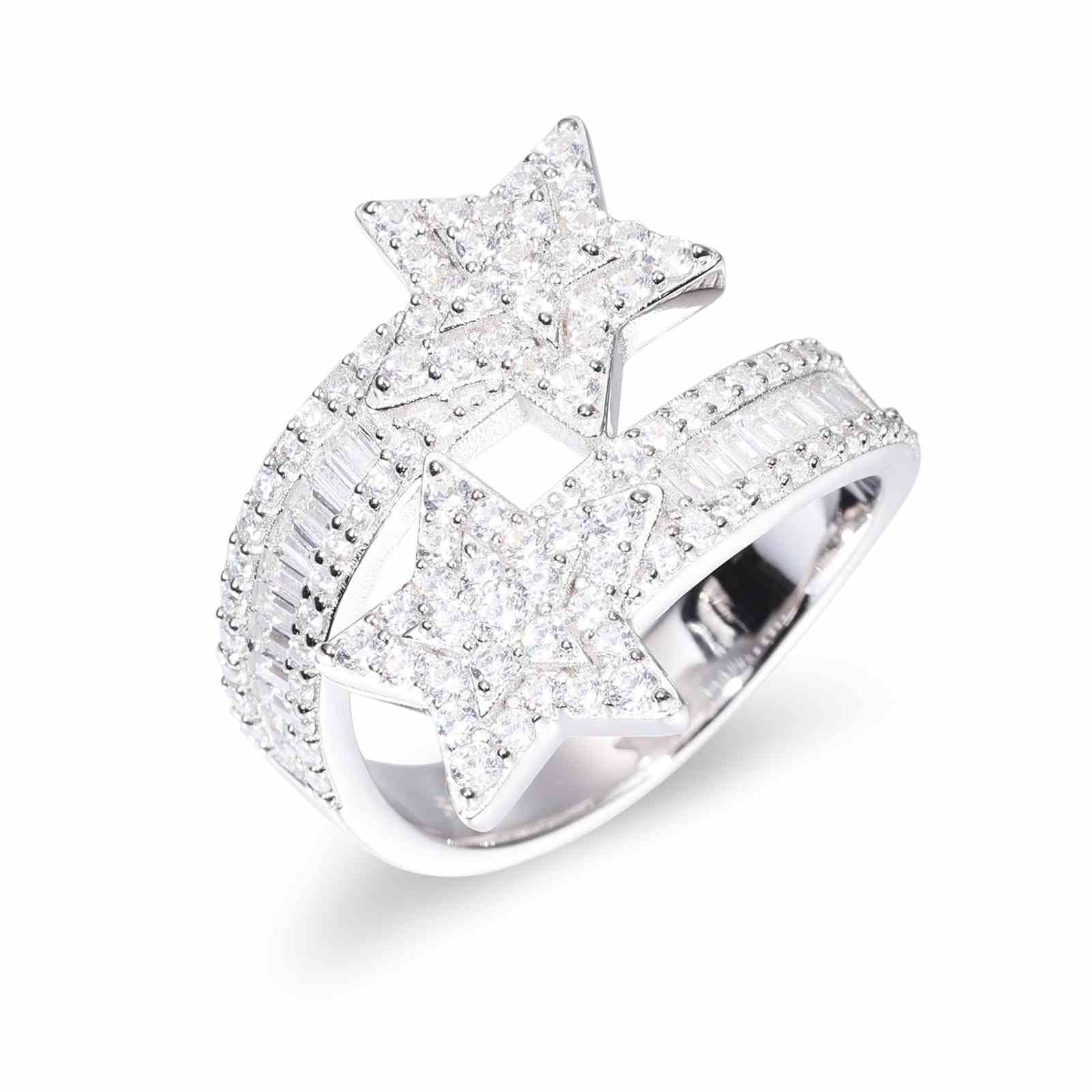 Baguette Star Ring - 925 Sterling Silver & Moissanite