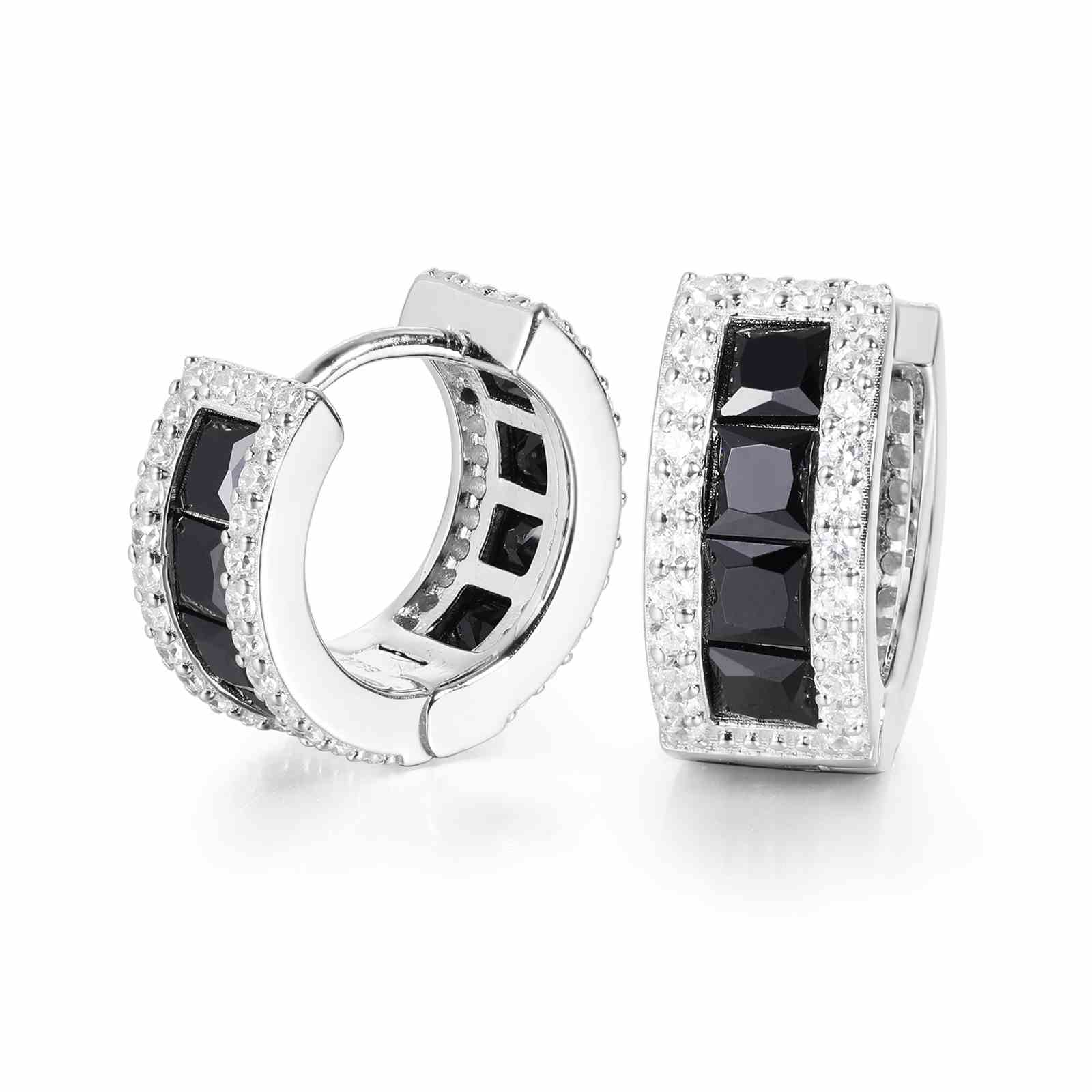 Black Moissanite Diamond Hoop Earrings - 925 Sterling Silver & Moissanite