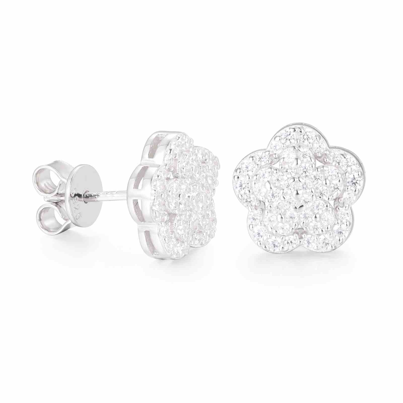 3 Layer Lotus Stud Earrings - 925 Sterling Silver & Moissanite