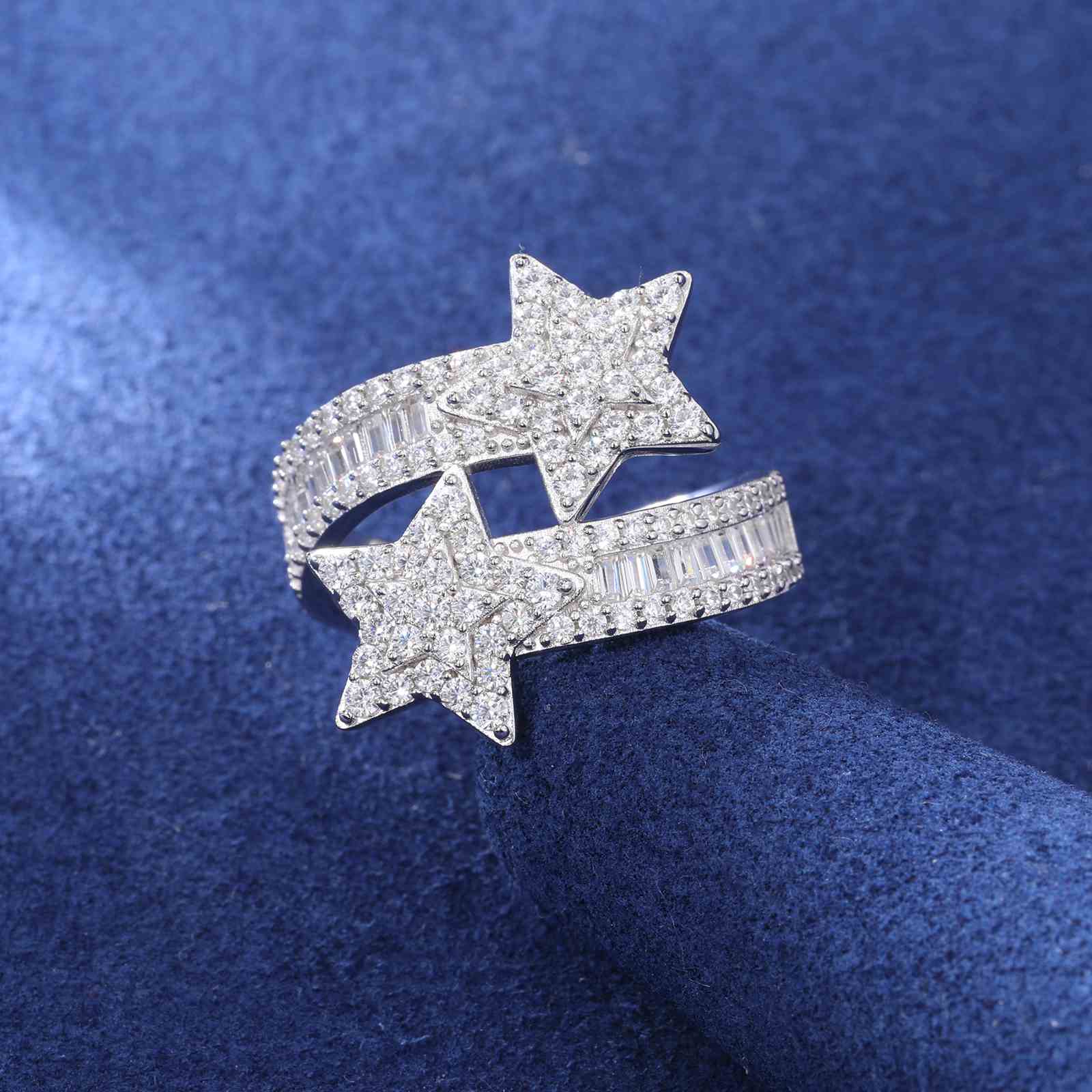 Baguette Star Ring - 925 Sterling Silver & Moissanite